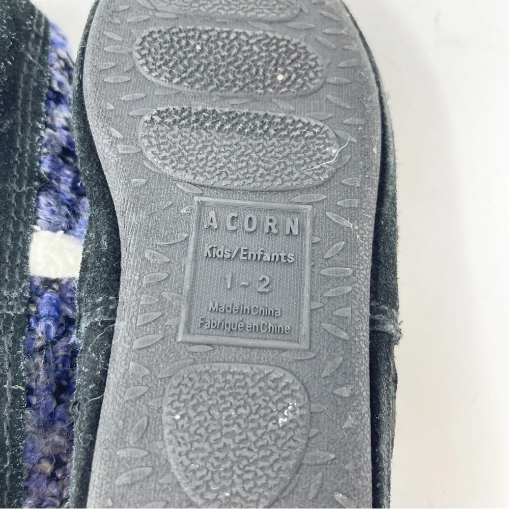 ACORN KIDS Unisex Blue Check L’IL JAM MOC Kids Moccasin Slippers Fleece Size 1-2